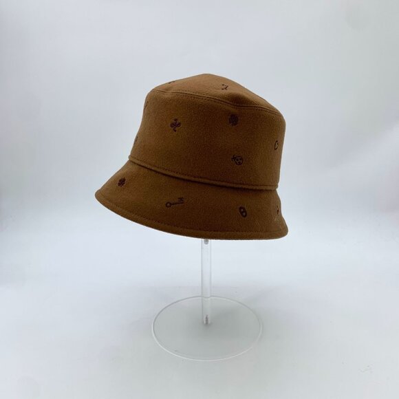 Hermès Brown Cashmere Embroidered Fisherman Hat W/ Silk Lining & Tags Size 57 - Picture 1 of 9
